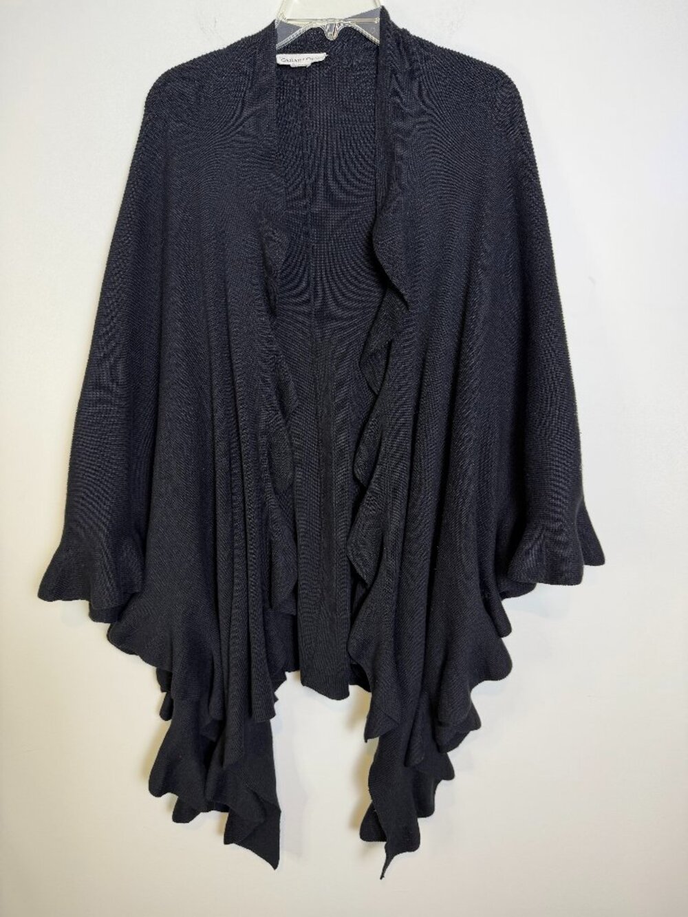 COLDWATER CREEK Wrap Cape Oversized Scarf Ruffle Edge, Black | O/S